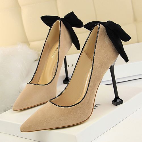 Women's Bowknot Heels Wedding Court Dress Party Shoes Brown