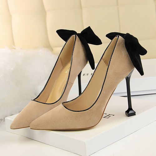 Women's Bowknot Heels Wedding Court Dress Party Shoes Brown