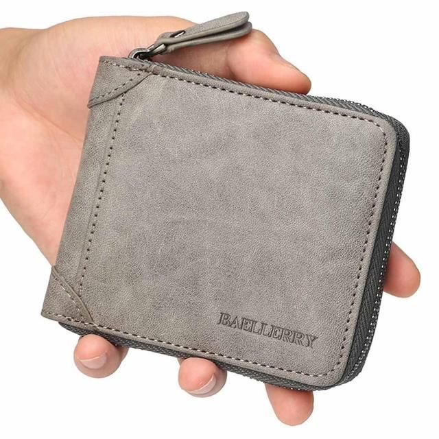 Billeteras con grabado de nombre para hombre tarjetero de cuero PU corto con cremallera monedero masculino de alta calidad cartera para hombre-Gray