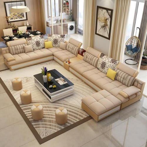 Noble Pro U Shape Sofa - Free Center Table & 4 Side Stool