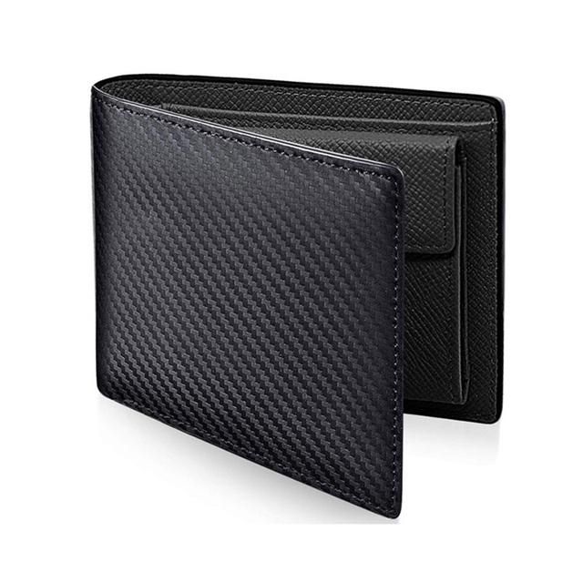 Cartera de cuero con diseno de fibra de carbono para hombre y mujer billetera de cuero de doble pliegue informal monedero corto con Clip a la moda con cambio de bolsillo para varias tarjetas-black-black
