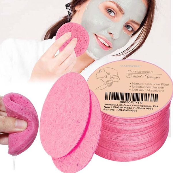 2/5/10/20 Pcs Face Round Makeup Remover Tool Natural Wood Pulp Sponge Cellulose Compress Cosmetic Puff Facial Washing Sponge ACU