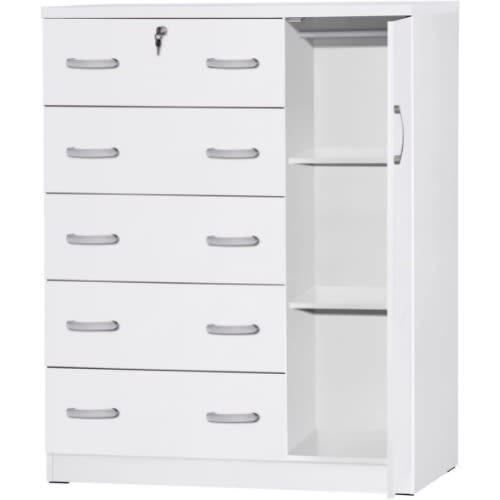 Peckers -5 Drawer Wooden Tall Chest Wardrobe In White