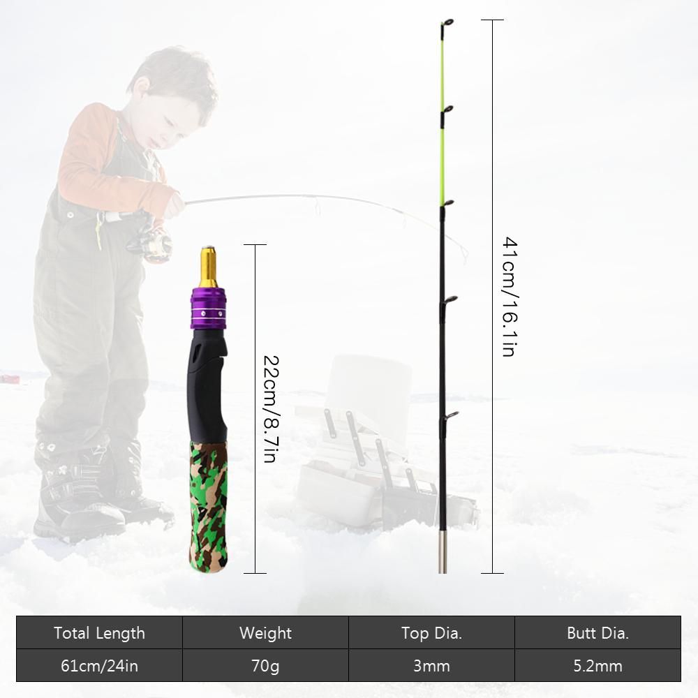 61cm Ice Fishing Rod Portable Lightweight Winter Ice Fishing Rod Spinning Ice Fishing  Pole Tackle