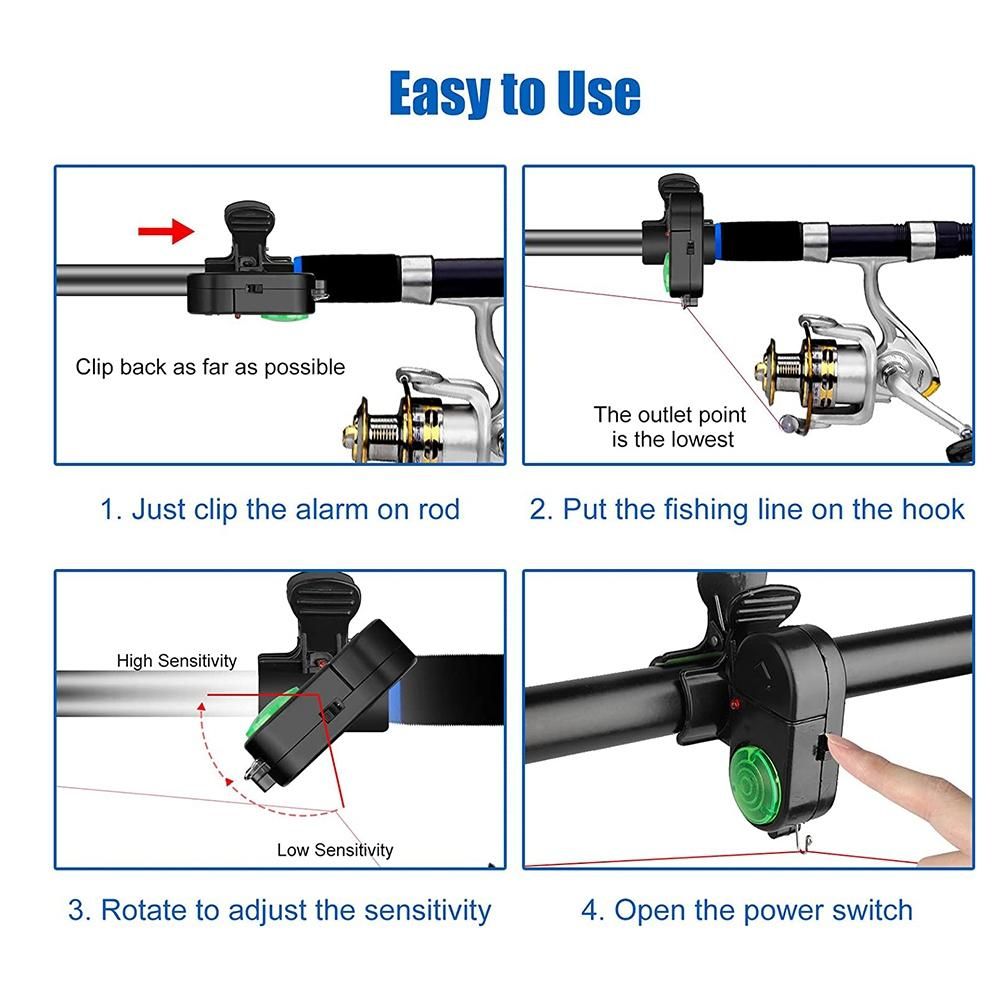 4Pcs Sensitive Electronic Fishing Alarms Indicator, with LED