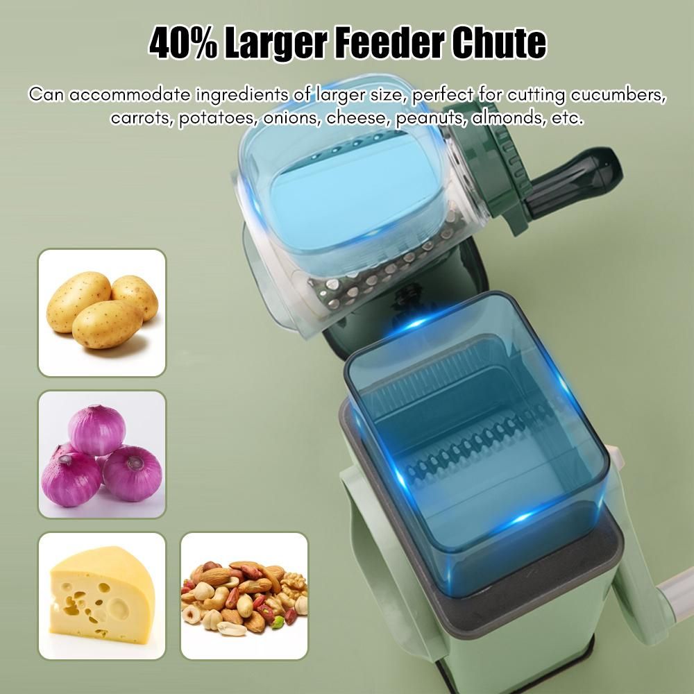 Multifunctional Vegetable Cutter Chopper Rotary Cheese Grater 3-in-1 Shredder Slicer Grinder Salad Maker Machine with Stainless Steel Roller Blades for Vegetable Fruit Nut