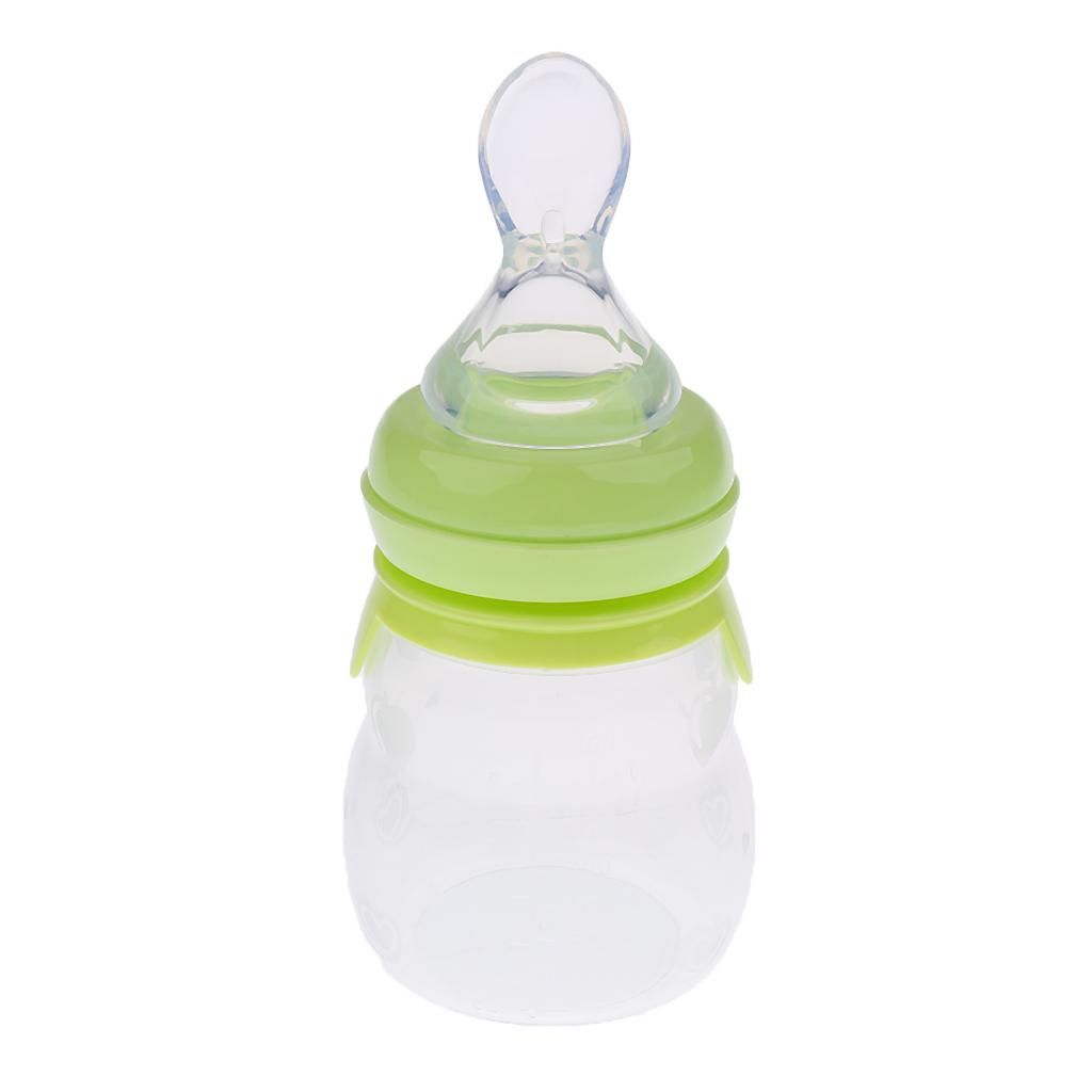 BFA  Baby Toddler Food Dispensing Feeding Spoon Silicone Feeding Green