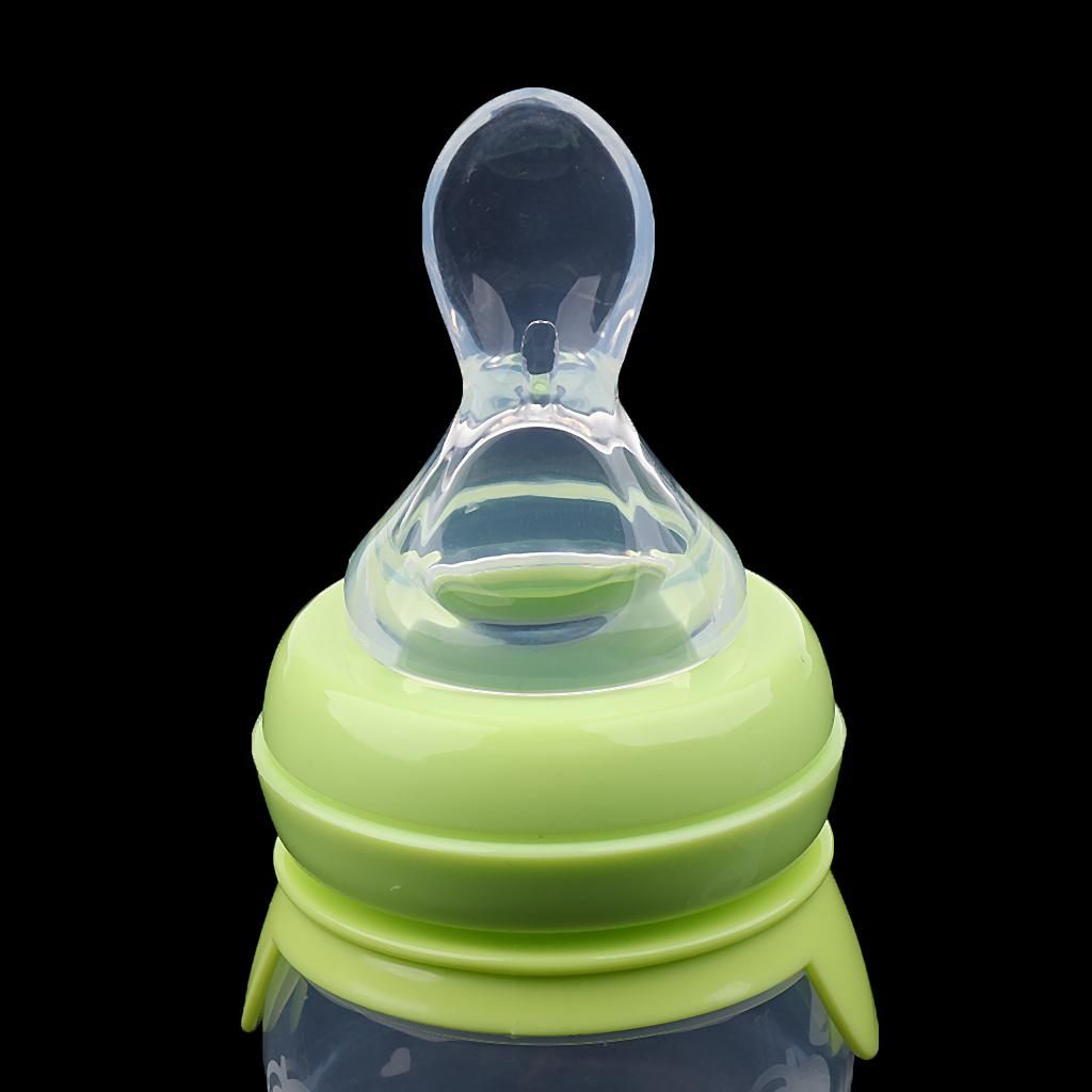 BFA  Baby Toddler Food Dispensing Feeding Spoon Silicone Feeding Green