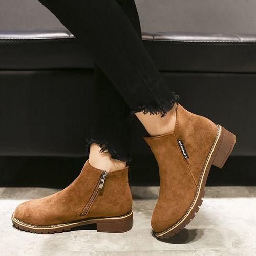 Women's Ankle Boots Low Heel Casual Short Booties-Brown