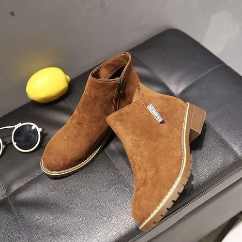 Women's Ankle Boots Low Heel Casual Short Booties-Brown