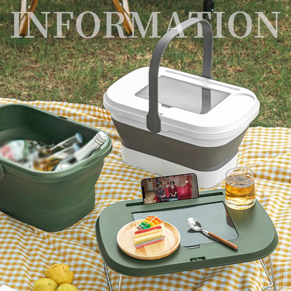 Folding Picnic Camping Storage Basket Large Capacity Outdoor BBQ Fishing Beverages and Fruits Storage Box Portable Spring Outing Hand Bucket