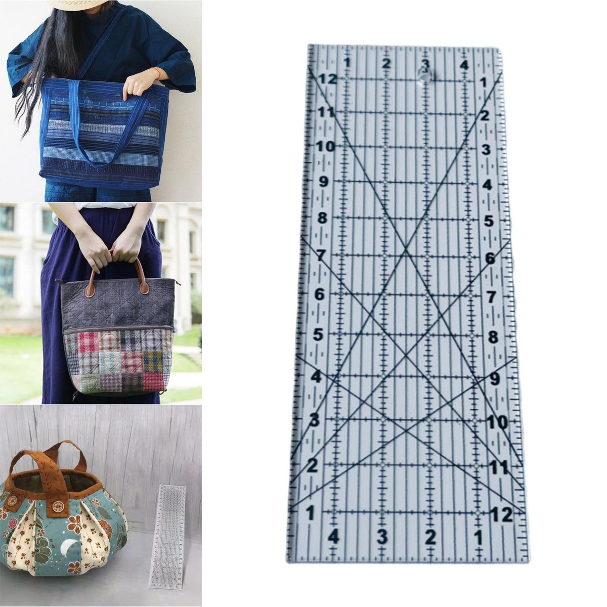 Transparent Diamond Shaped Patchwork Ruled Template Tool