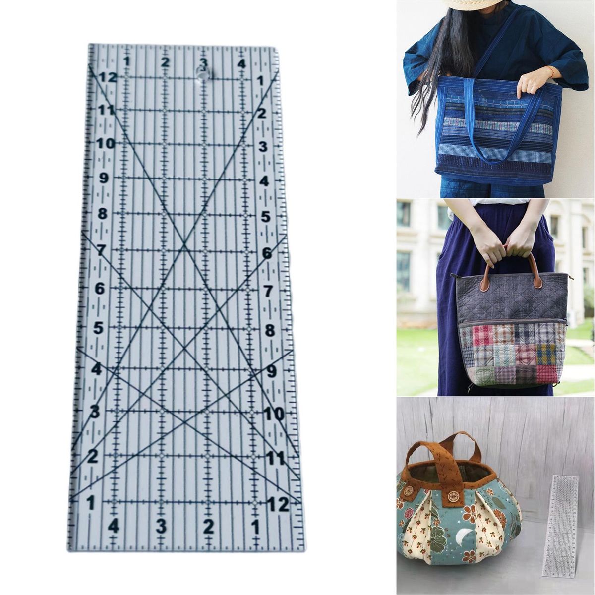 Transparent Diamond Shaped Patchwork Ruled Template Tool