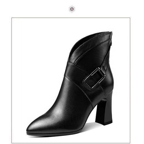 Women High Heel Ankle Boots Lady Leather Zipper Bootie Shoes