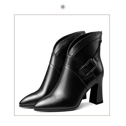Women High Heel Ankle Boots Lady Leather Zipper Bootie Shoes