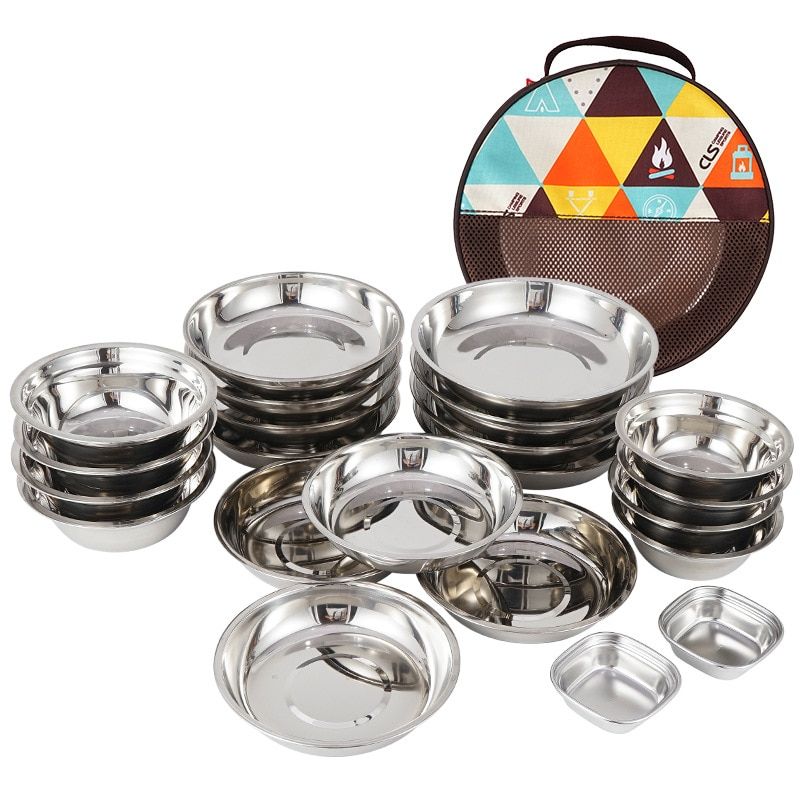 22-piece Portable Dinner Plate Set Of Outdoor Camping Tableware Self-driving Tour Barbecue Plate Household Soup Bowl Dish Set