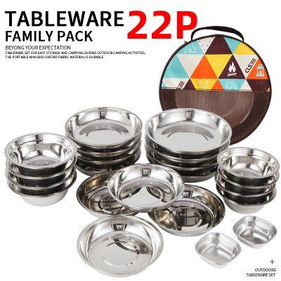 22-piece Portable Dinner Plate Set Of Outdoor Camping Tableware Self-driving Tour Barbecue Plate Household Soup Bowl Dish Set