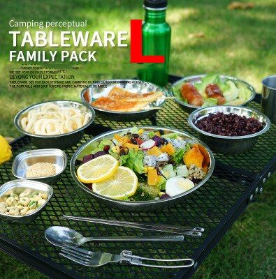 22-piece Portable Dinner Plate Set Of Outdoor Camping Tableware Self-driving Tour Barbecue Plate Household Soup Bowl Dish Set