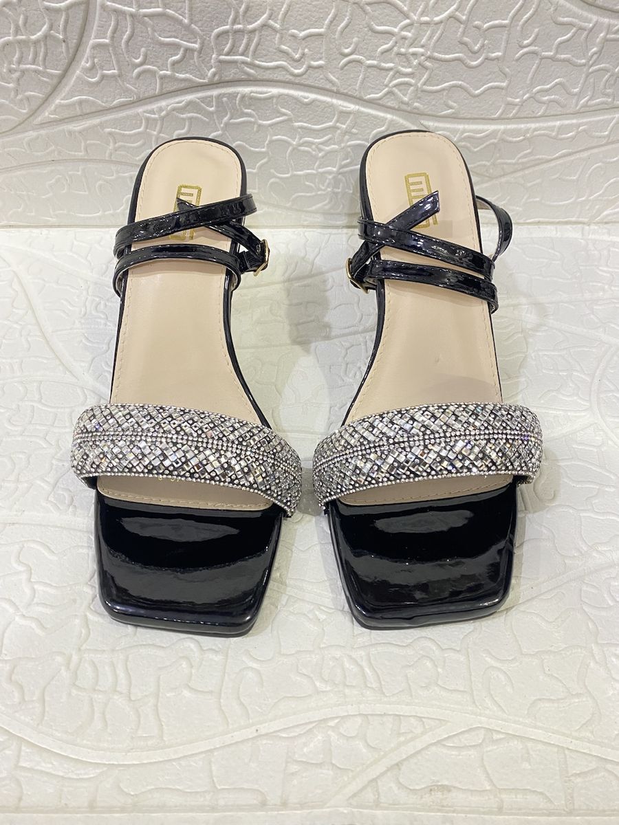 Classy Rhinestone Sandal Mid Heels