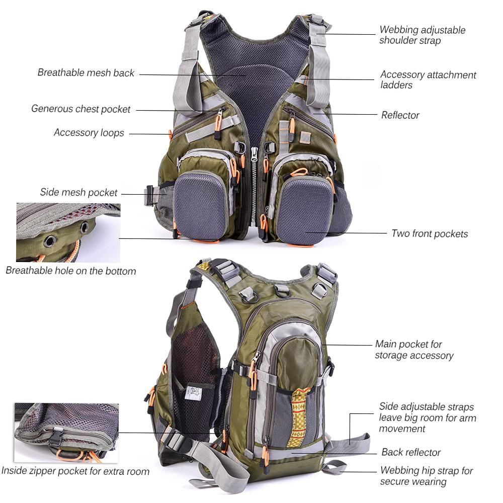Mesh Fly Fishing Vest Backpack Breathable Outdoor Fishing Vest