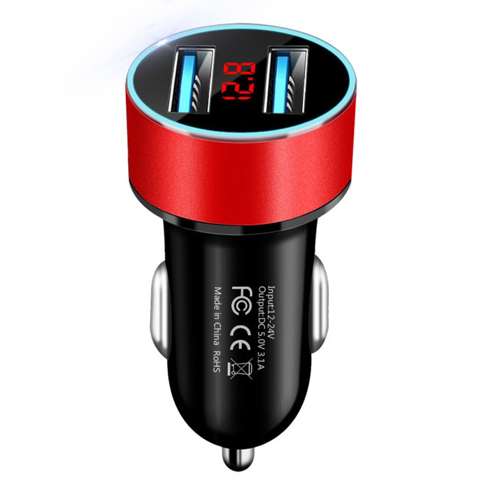 5V 3.1A Dual USB Digital Display Fast Charging Car Auto Phone Tablet Charger-Red