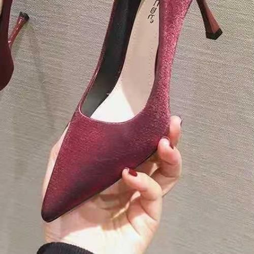 Ladies Classic Simple Pointed Comfortable High Heels-Wine Red