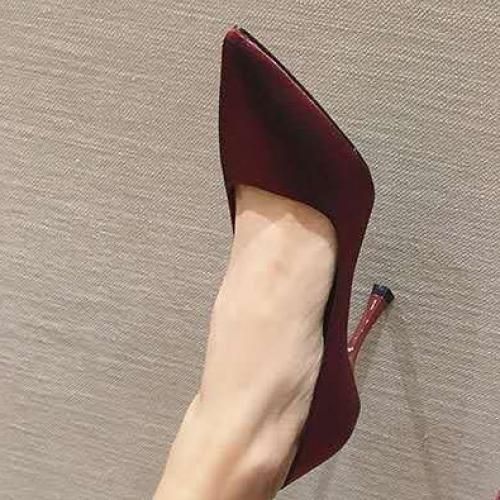 Ladies Classic Simple Pointed Comfortable High Heels-Wine Red
