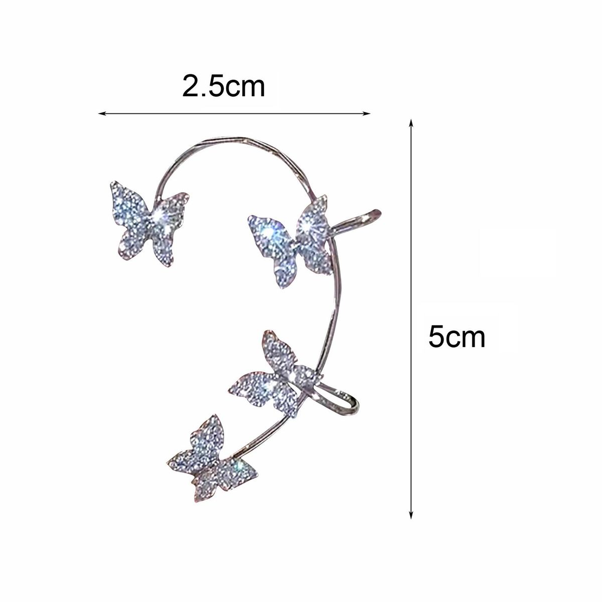 1 Pair Clip Earrings Butterfly Rhinestone Jewelry-Silver