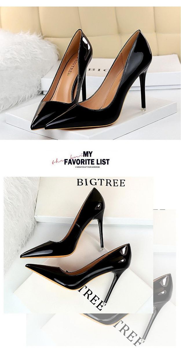 Women's high heels 7.5CM-6 simple shiny pointed high heels Black