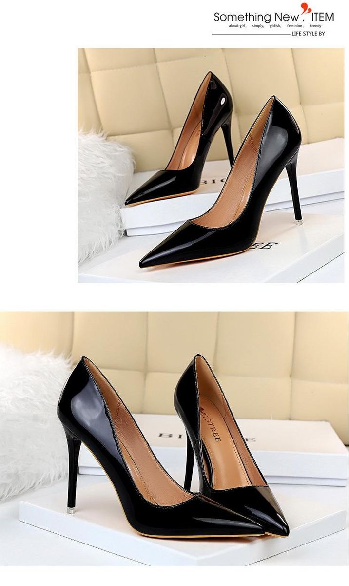 Women's high heels 7.5CM-6 simple shiny pointed high heels Black