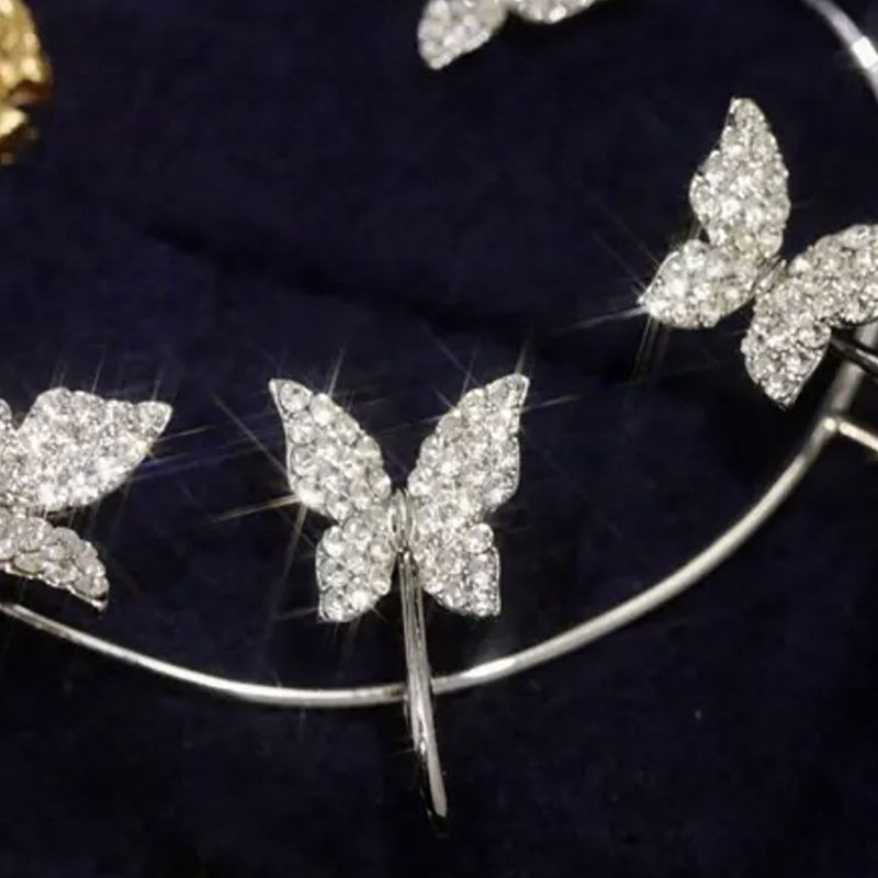 1Pc Clip Earring Butterfly Rhinestone Jewelry-Silver