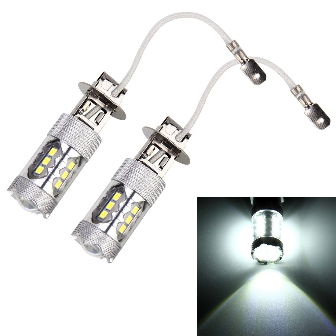 2 PCS H3 DC 12V 5W 250LM Auto Car Fog Lights With 16 SMD-2835 LED Bulbs (White Light)