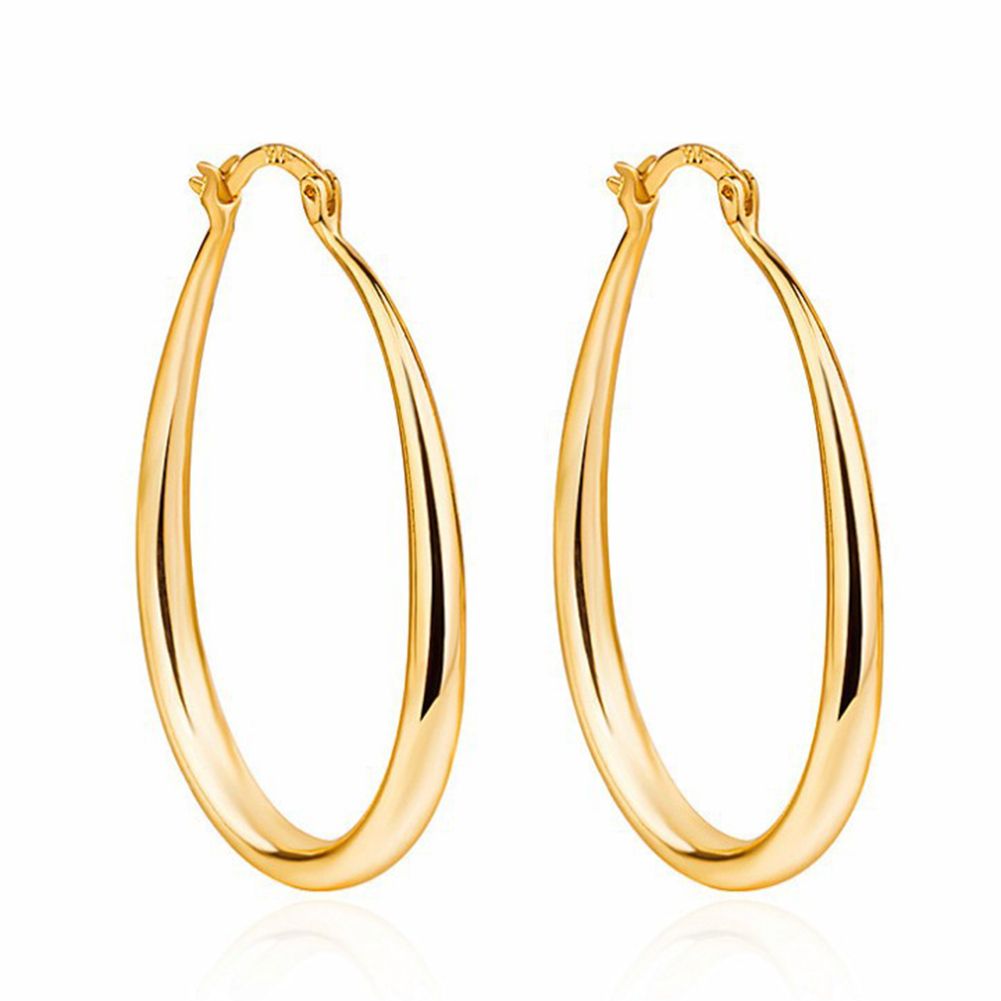 Women Simple Fashion Oval Type Hoop Alloy Earrings-Golden