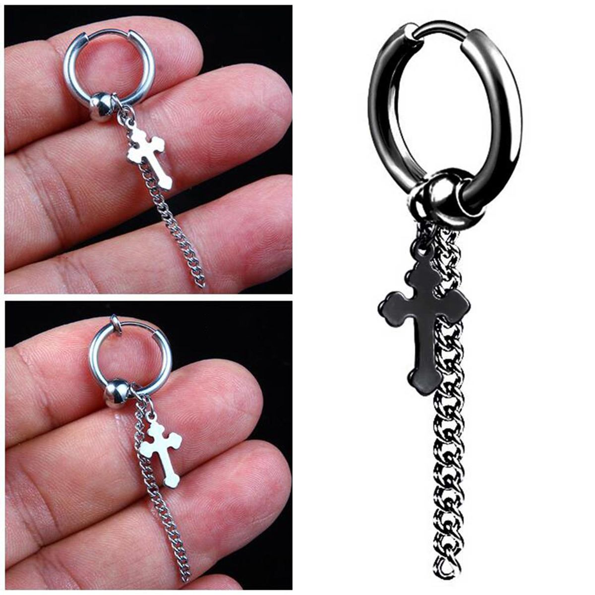 1Pc Hoop Earring Cool Unisex Stainless steel-Steel Color