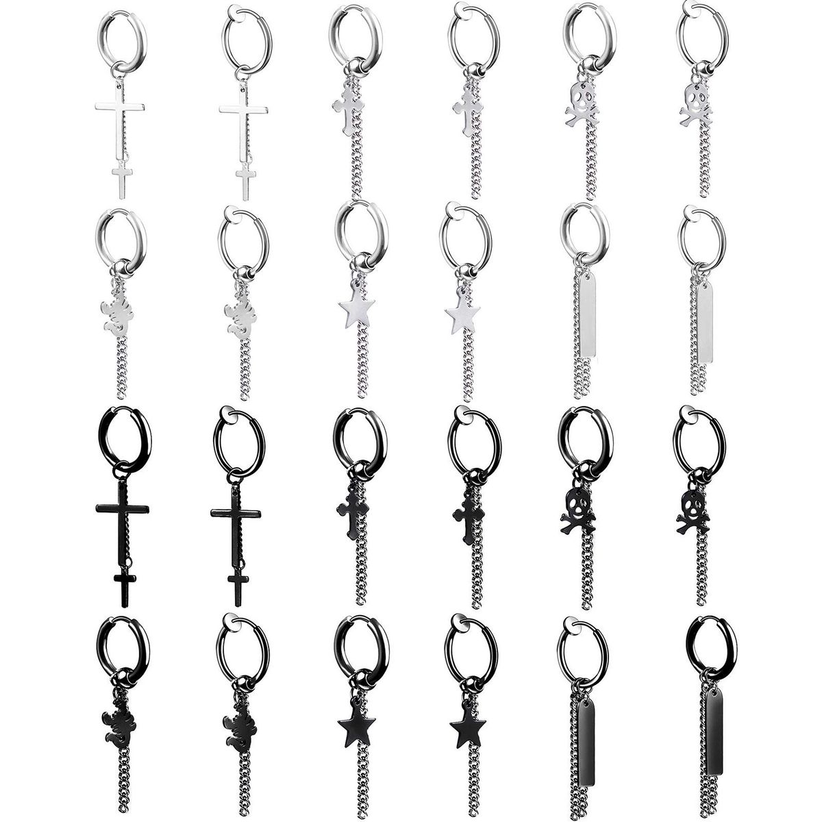 1Pc Hoop Earring Cool Unisex Stainless steel-Steel Color