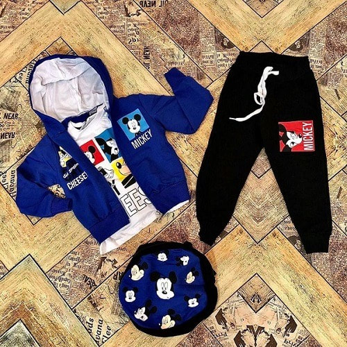 Long Sleeve Mickey Mouse Set For Boys With Bag -4 In 1  - Blue