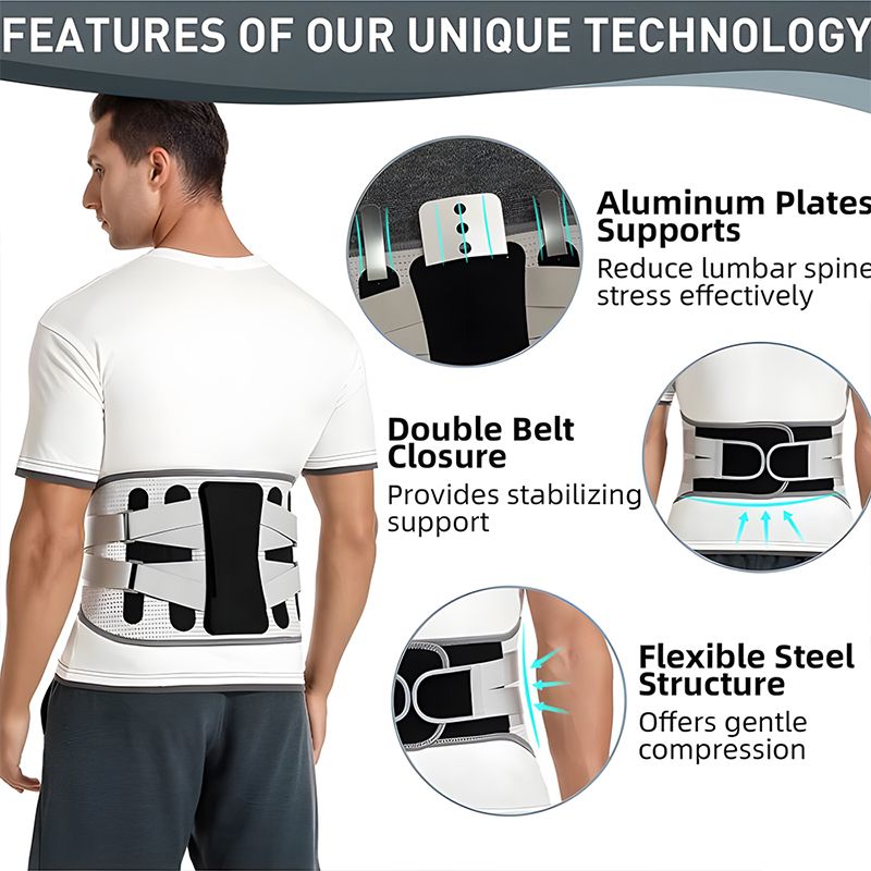 (Black)Lumbar Back Support Belt Orthopedic Lumbar Brace With Large Area Aluminum Support For L JIN