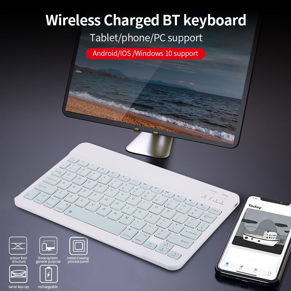 10 Inch Wireless Keyboard Rechargeable For Phone Tablet-VSC