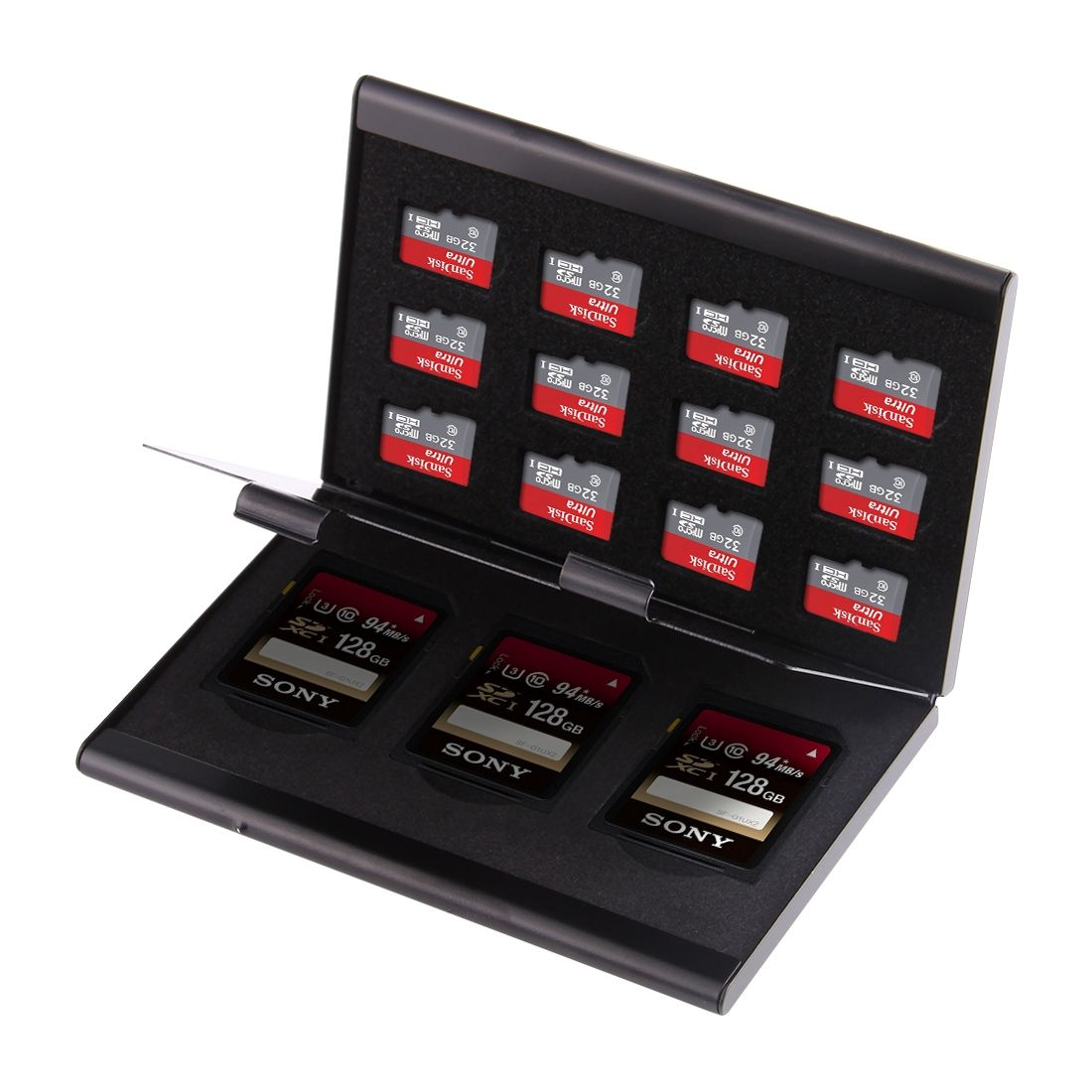 15 In 1 Memory Card Aluminum Alloy Protective Case Box For 3 SD + 12 TF Cards(Black)