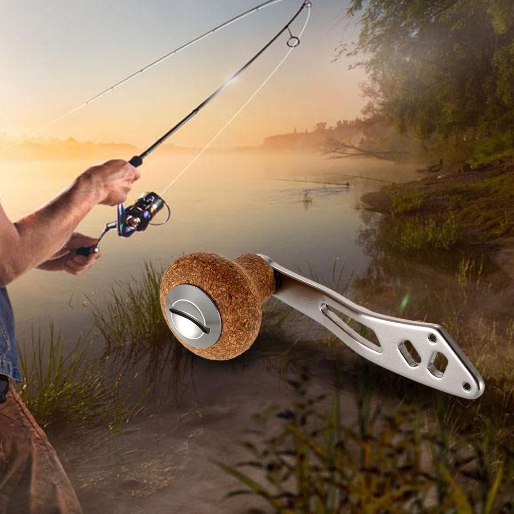 Lixada Aluminum Alloy Fishing Reel Single Fishing Reel Handle Replacement Parts with Wooden Handle Knob for Baitcasting Spinning Fishing Reels