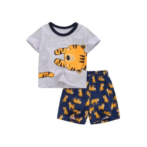 2-piece Tiger Pattern Boy Outfit Top Matching Shorts