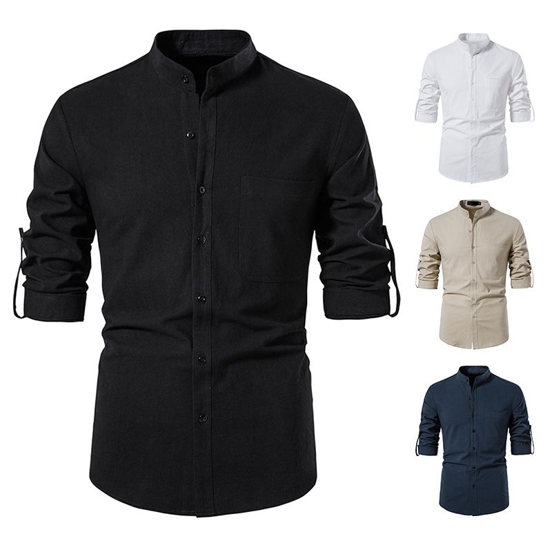 Summer Linen Button Casual Shirt-black