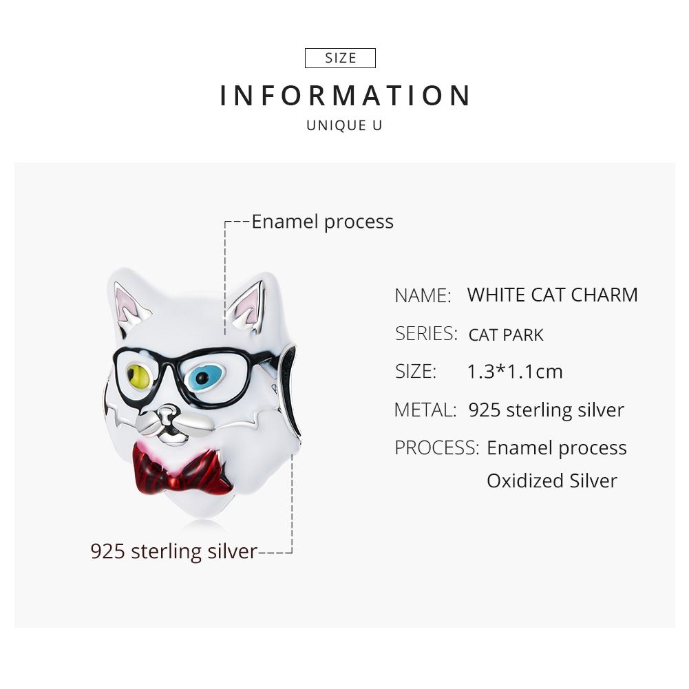 S925 Sterling Silver White Cat Beads