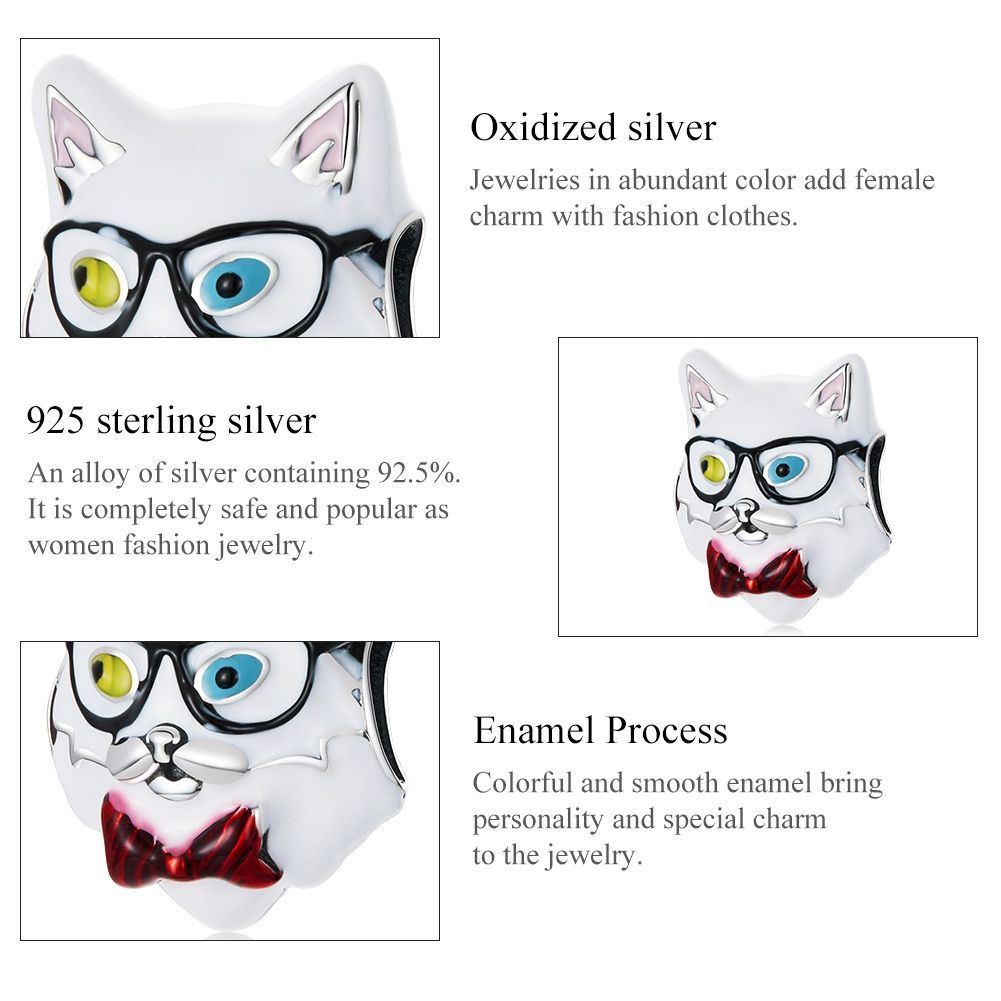 S925 Sterling Silver White Cat Beads