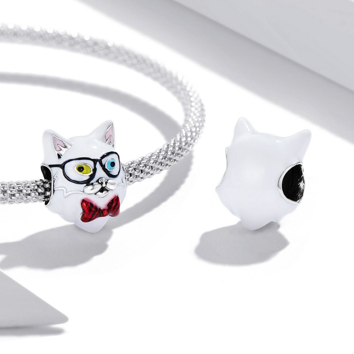 S925 Sterling Silver White Cat Beads