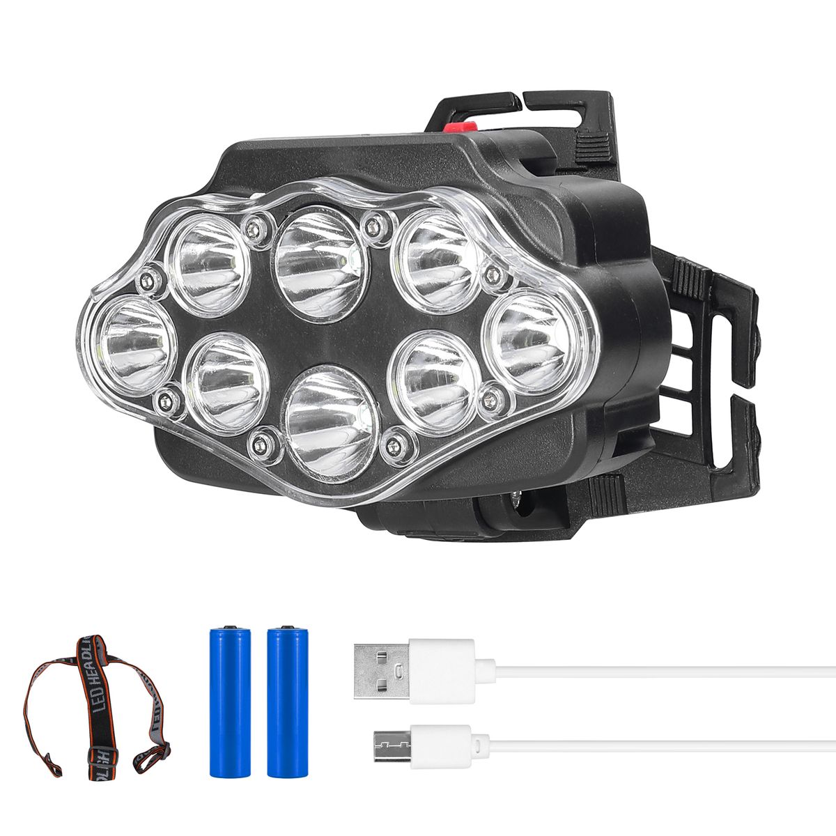 8LED Battery Display Headlamp Outdoor Camping Fishing LED