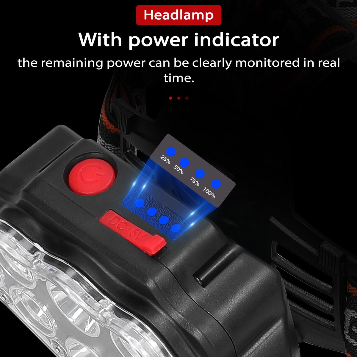 8LED Battery Display Headlamp Outdoor Camping Fishing LED