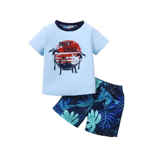 2 Pieces Kid Boy Sloth Just Chill Set Top With Shorts