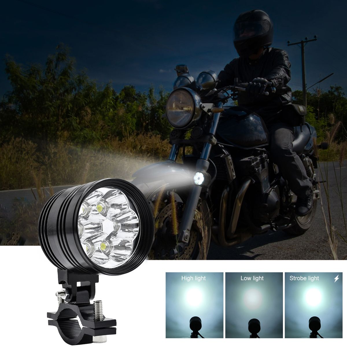 1PCS Super Bright White Motorcycle 60W LED Spotlight