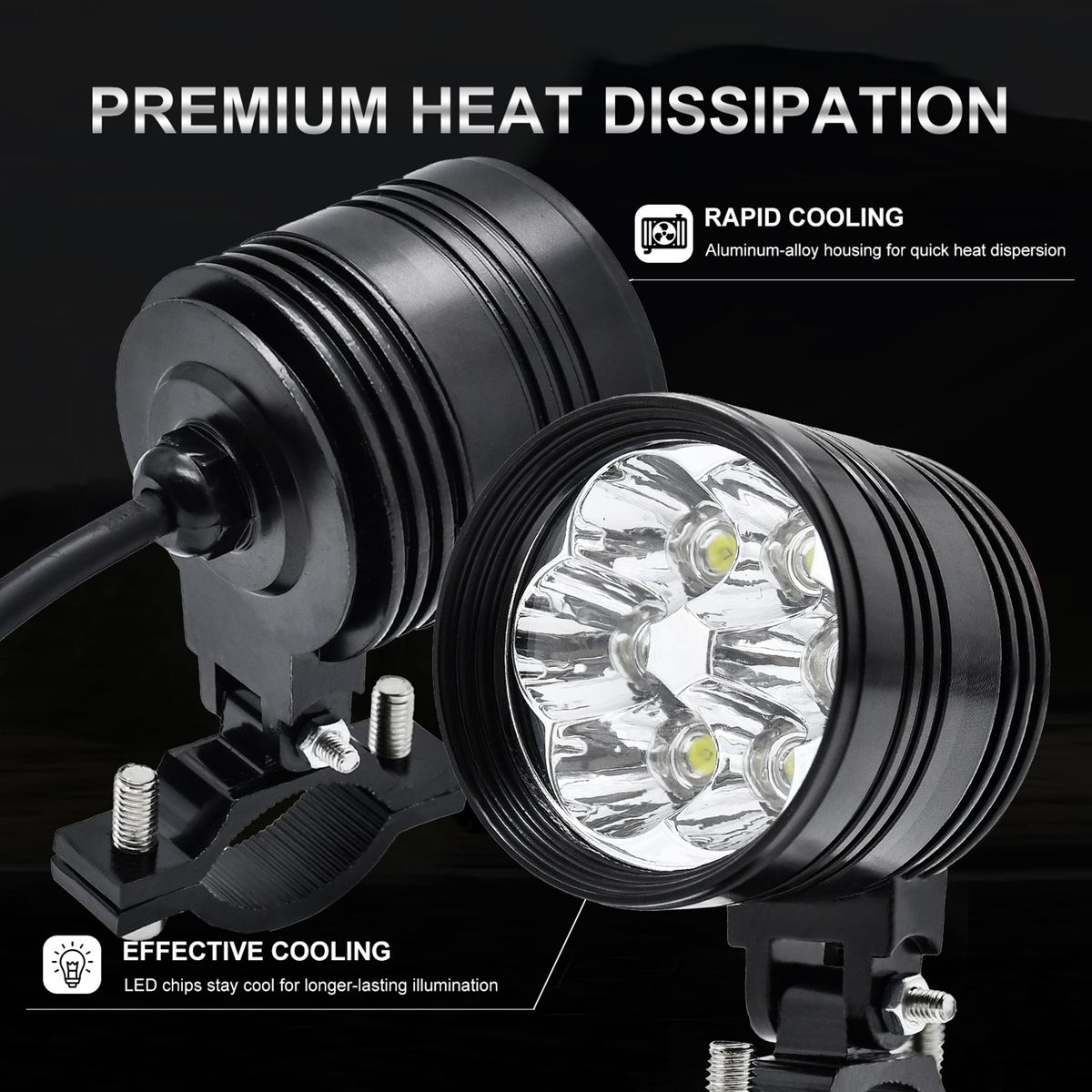 1PCS Super Bright White Motorcycle 60W LED Spotlight